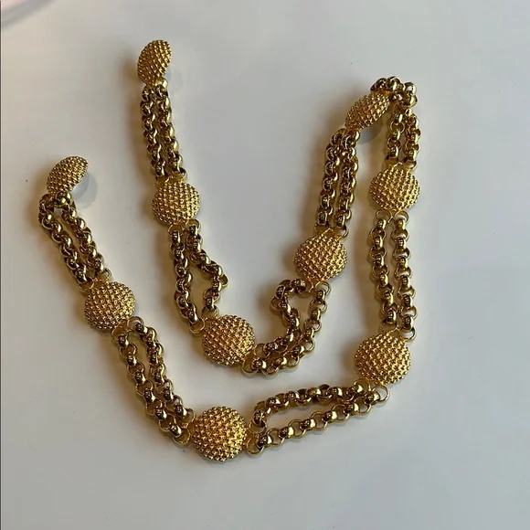 Gold Textured Belt with Decorative Spheres 40” aprox belt or necklace Gold Textured Belt with Decorative Spheres 40” aprox belt or  main image 4